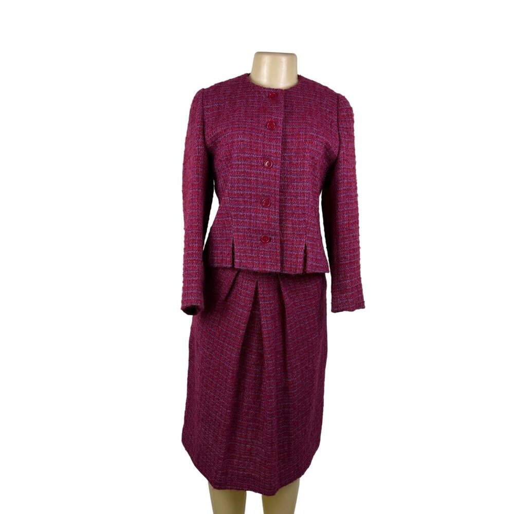 Jim Baldwin Womens Red Wool Skirt Suit Tweed Texture USA Vintage Size 8